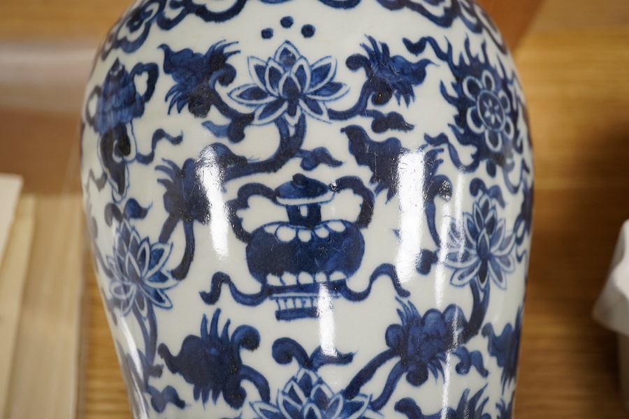 A Chinese blue and white baluster vase, 30cm. Condition - good